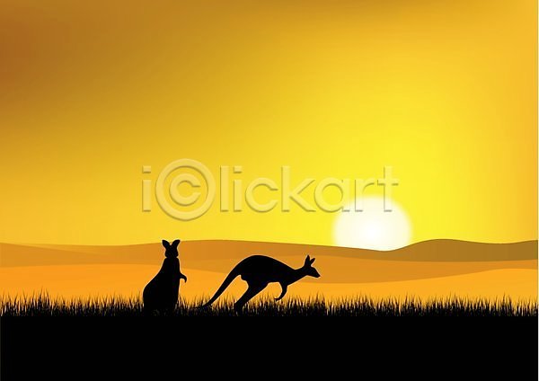 EPS 실루엣 일러스트 해외이미지 공상 그래픽 그림 동물 디자인 디지털 미술 바다 밭 백그라운드 빛 빨간색 엘리먼트 오렌지 장식 추상 캥거루 페인트 풍경(경치) 하늘 해외202004 호주 환상 휴가