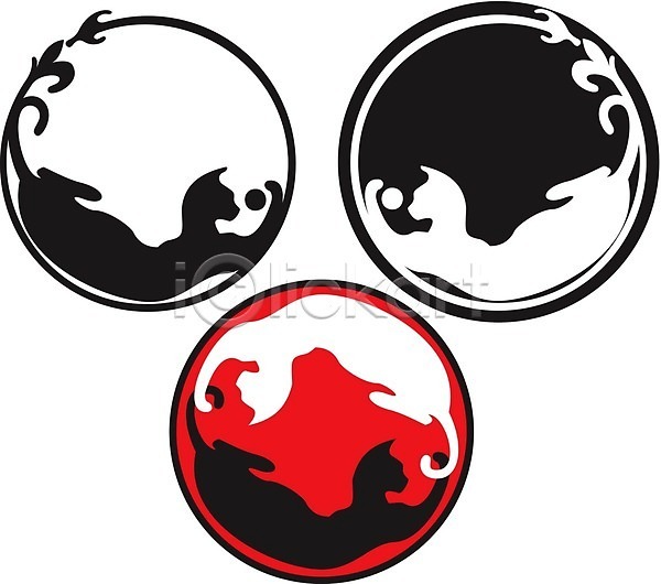 EPS 일러스트 해외이미지 검은색 고양이 동물 디자인 반려동물 빨간색 심볼 원형 하트 해외202004
