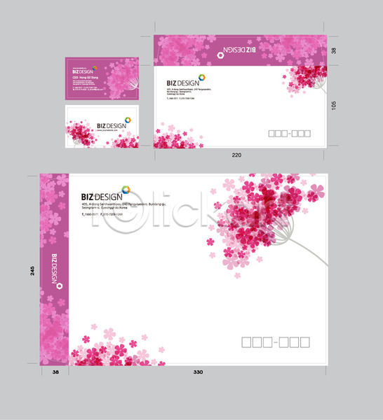 사람없음 AI(파일형식) 명함템플릿 봉투템플릿 템플릿 꽃 명함 봉투 분홍색 비즈디자인 서류봉투 세트 식물 우편봉투 컬러 패키지 편지봉투