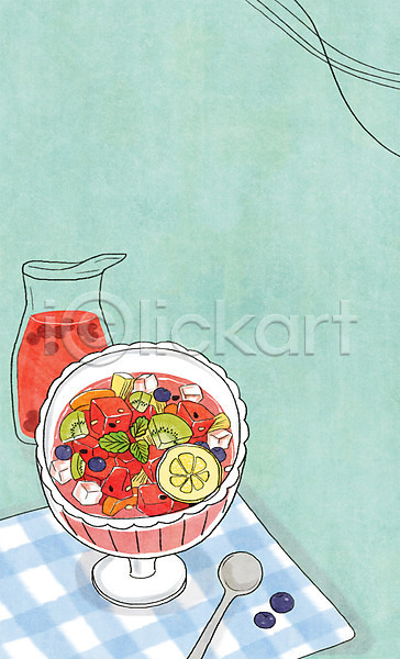 사람없음 PSD 일러스트 과일 그릇 레몬 백그라운드 블루베리 수박 숟가락 얼음 여름음식 유리병 음식 제철과일 제철음식 천(직물) 키위 화채