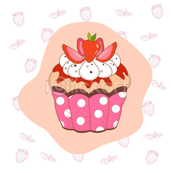 사람없음 AI(파일형식) 일러스트 과일 디저트 딸기 머핀 물방울무늬 빵 크림