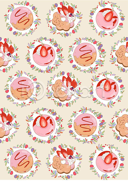 사람없음 AI(파일형식) 일러스트 과일 도넛 디저트 딸기 백그라운드 빵 패턴