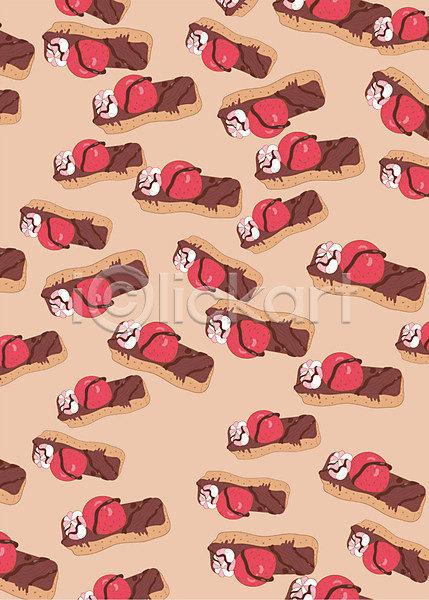 사람없음 AI(파일형식) 일러스트 과일 디저트 딸기 백그라운드 빵 패턴