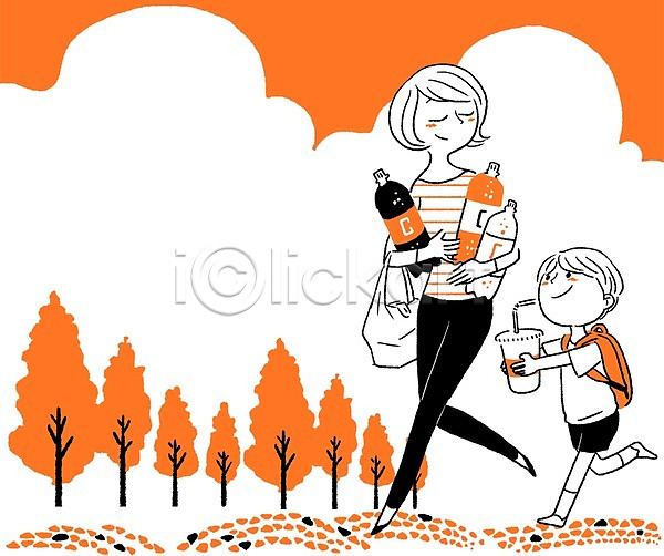 시원함 남자 두명 사람 성인 어린이 여자 PSD 일러스트 가방 계절 나무 모자(엄마와아들) 식물 여름(계절) 음료 종이컵 탄산음료