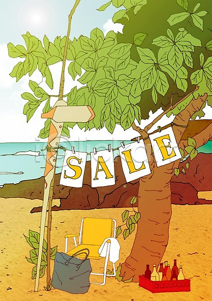 사람없음 PSD 일러스트 가방 계절 나무 만화 병(담는) 세일 식물 아트툰 야외 야외의자 여름(계절) 주간 해변