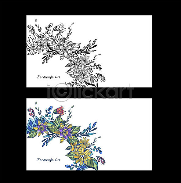 고급 비교 사람없음 AI(파일형식) 일러스트 흑백 꽃 나뭇잎 도안 라벨 무늬 배너 백그라운드 식물 젠탱글 패턴 프레임