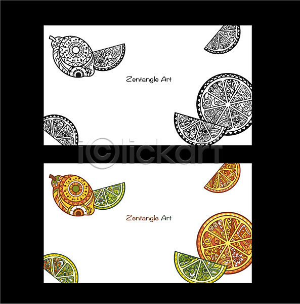 고급 비교 사람없음 AI(파일형식) 일러스트 흑백 과일 도안 라벨 레몬 무늬 배너 백그라운드 젠탱글 패턴 프레임