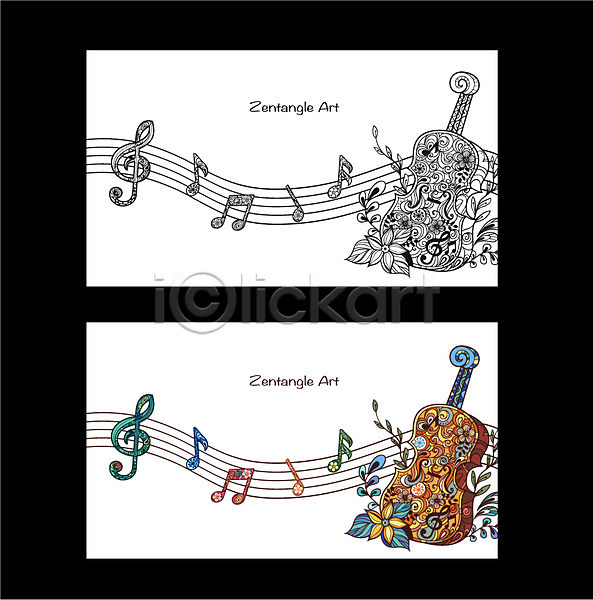 고급 비교 사람없음 AI(파일형식) 일러스트 흑백 꽃 나뭇잎 높은음자리표 도안 라벨 무늬 바이올린 배너 백그라운드 식물 악기 오선지 음악 음표 젠탱글 패턴 프레임