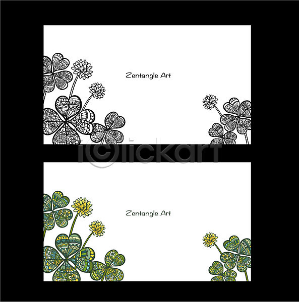 고급 비교 사람없음 AI(파일형식) 일러스트 흑백 꽃 도안 라벨 무늬 배너 백그라운드 식물 젠탱글 클로버 패턴 프레임