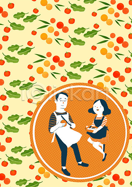 남자 두명 사람 성인 여자 PSD 일러스트 문양 백그라운드 사계절 앞치마 여름(계절) 재료손질 채소 칼 커플 패턴 패턴백그라운드