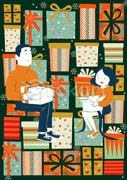 남자 두명 사람 성인 여자 PSD 일러스트 겨울 겨울배경 문양 백그라운드 사계절 커플 크리스마스 크리스마스선물 패턴 패턴백그라운드
