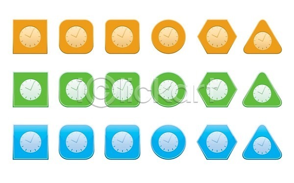 EPS 아이콘 웹아이콘 일러스트 해외이미지 고립 디자인 배지 사인 세트 시간 시계 심볼 엘리먼트 오렌지 원형 정사각형 초록색 파란색 해외202004
