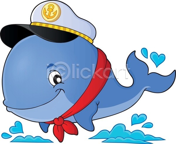 사람없음 EPS 일러스트 해외이미지 고래 마린보이 목도리 하트 한마리 해군모자 해외202004