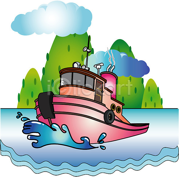 사람없음 EPS 일러스트 강 구름(자연) 바다 배(교통) 보트 산 수상교통 야외 어선 어업 자연 주간 클립아트 풍경(경치)