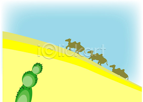 사람없음 EPS 일러스트 낙타 사막 선인장 야외 자연 클립아트 풍경(경치) 하늘