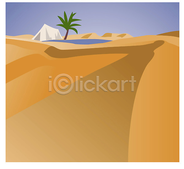 사람없음 EPS 일러스트 모래 사막 야자수 오아시스 자연 클립아트 풍경(경치)