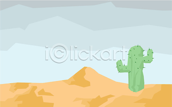 사람없음 EPS 일러스트 모래 사막 선인장 식물 자연 클립아트 풍경(경치) 하늘