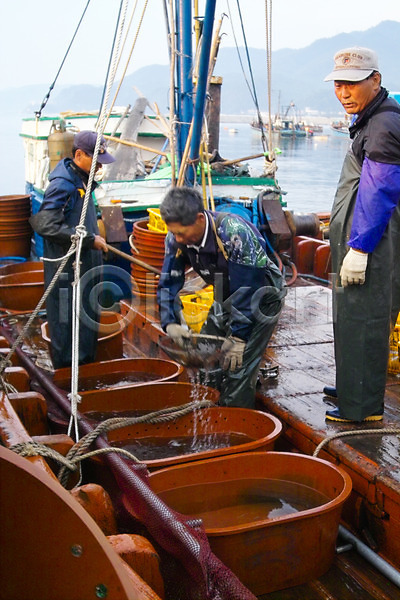 남자 남자만 사람 세명 JPG 포토 경매 교통 바다 배(교통) 백그라운드 산업 수상교통 야외 어류 어부 어선 어업 어촌 주간 해산물