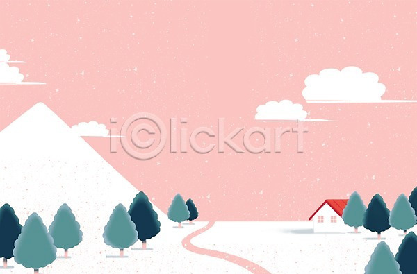 사람없음 PSD 일러스트 겨울 겨울배경 계절 구름(자연) 길 나무 눈(날씨) 백그라운드 산 자연 주택 하늘