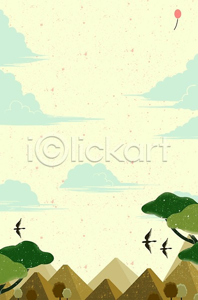 사람없음 PSD 일러스트 구름(자연) 나무 나뭇가지 백그라운드 산 자연 조류 풍선 하늘