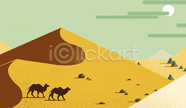 사람없음 PSD 실루엣 일러스트 구름(자연) 낙타 달 돌(바위) 동물 모래 모래언덕 백그라운드 사막 자연 조약돌