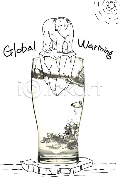 지구온난화 환경오염 사람없음 AI(파일형식) 편집이미지 포토일러 곰 그린캠페인 글로벌 녹음(녹이기) 동물 물 북극곰 빙하 얼음 오염 자연보호 캠페인 컵 태양 한마리