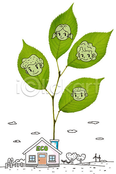 남자 사람 성인 어린이 여러명 여자 AI(파일형식) 편집이미지 포토일러 가족 구름(자연) 굴뚝 그린슈머 그린에너지 그린캠페인 나무 나뭇잎 새싹 식물 얼굴 에코 자연보호 주택 초록색 캐릭터 캠페인 풍력에너지