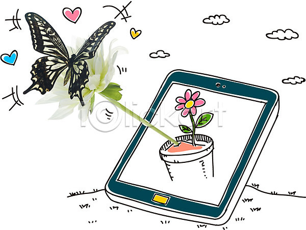 사람없음 AI(파일형식) 편집이미지 포토일러 곤충 구름(자연) 꽃 나비 동물 식물 자연 태블릿 하트 한마리 화분