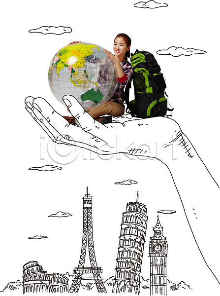 20대 동양인 사람 성인 성인만 성인한명만 신체부위 여자 청년만 한국인 한명 AI(파일형식) 편집이미지 포토일러 가방 건축물 관광지 구름(자연) 글로벌 배낭 배낭여행 빅벤 손 시계탑 안식처 앉기 에펠탑 여행 웃음 유럽 유럽여행(여행) 전신 지구본 콜로세움 피사의사탑 해외여행