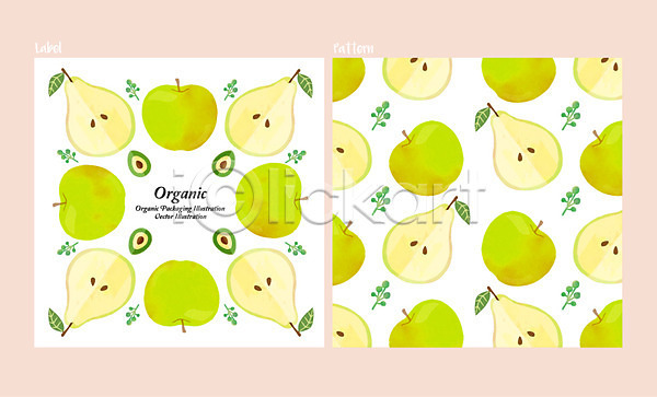 사람없음 AI(파일형식) 일러스트 과일 라벨 배(과일) 백그라운드 사과(과일) 유기농 패턴
