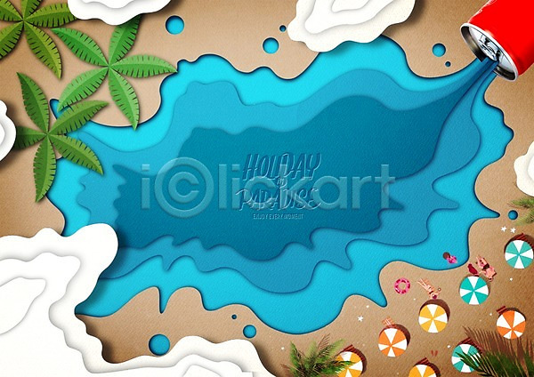 사람없음 PSD 편집이미지 구름(자연) 기념일 바다 바캉스 야자수 여름휴가 종이 캔 컨셉 파라솔 페이퍼아트 포스터 표지 프레임 활용