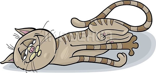 귀여움 사람없음 EPS 일러스트 해외이미지 고양이 눕기 만화 미소(표정)