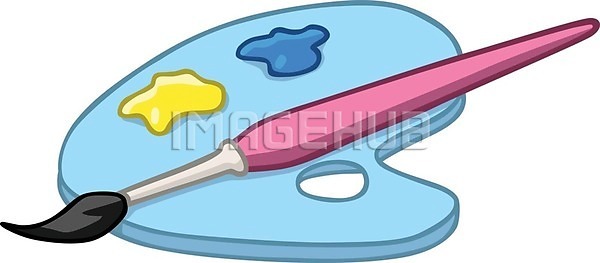 어린이 EPS 일러스트 해외이미지 고립 공구 교육 그림 기술 노란색 디자인 만화 미술 붓 세트 수업 스터디 얼룩 예술가 오브젝트 장비 창조 파란색 팔레트 페인트 페인트붓 해외202004 해외일러스트 화가