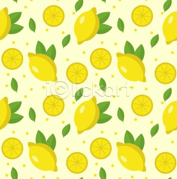 사람없음 EPS 일러스트 해외이미지 그림 노란색 단면 레몬 백그라운드 잎 패턴 해외202004