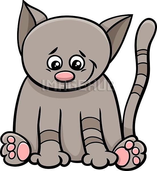 귀여움 사람없음 EPS 일러스트 해외이미지 고양이 만화 미소(표정) 앉기 회색