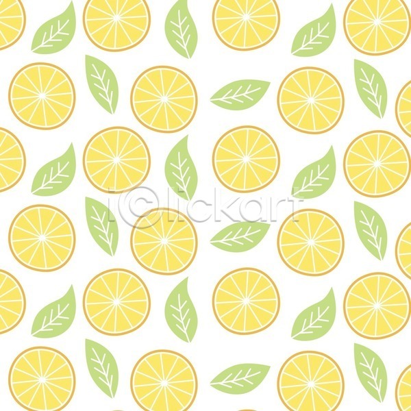 사람없음 EPS 일러스트 해외이미지 노란색 단면 레몬 백그라운드 잎 패턴 해외202004