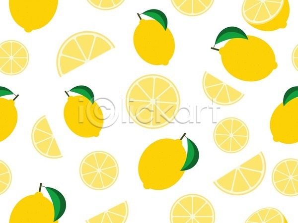 사람없음 EPS 일러스트 해외이미지 노란색 단면 레몬 백그라운드 잎 패턴 해외202004