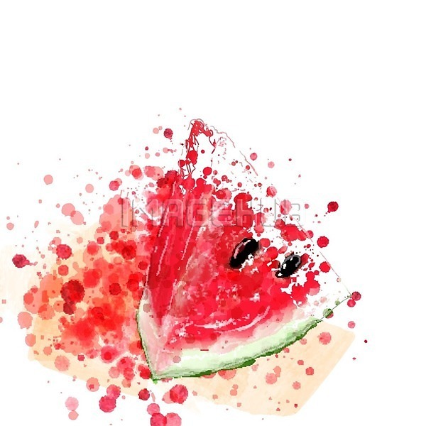 사람없음 EPS 일러스트 해외이미지 그림 단면 번짐 빨간색 수박 수채화(물감) 해외202004
