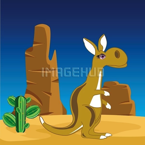 EPS 일러스트 해외이미지 동물 동물상 만화 모래 바위 선인장 식물 자연 주머니 캥거루 풍경(경치) 해외202004 호주