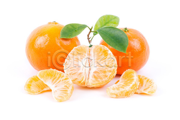 달콤 신선 사람없음 JPG 포토 해외이미지 과일 귤 백그라운드 부분 오렌지 음식 잎 자연 조각 초록색 해외202004 흰배경 흰색