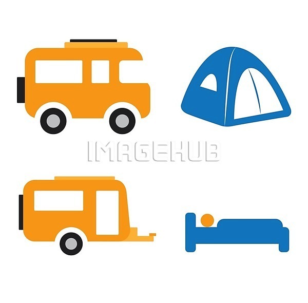 사람없음 EPS 일러스트 해외이미지 침대 캠핑카 캠핑트레일러 텐트