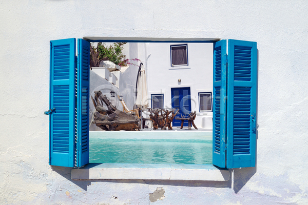 사람없음 JPG 포토 해외이미지 건물 그리스 맑음 산토리니 여름(계절) 여행 유럽 자연 창문 파란색 풍경(경치) 해외202004 휴양지