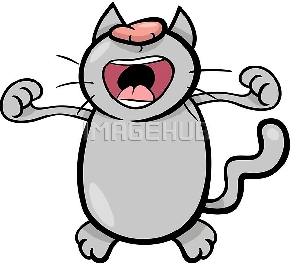 귀여움 사람없음 EPS 일러스트 해외이미지 고양이 기지개 만화 하품 회색