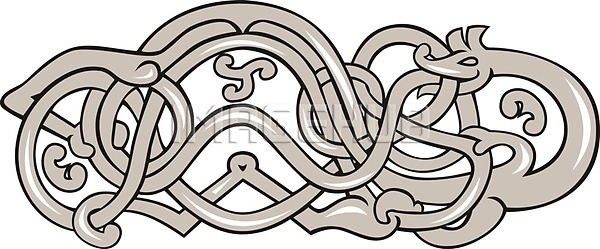 EPS 일러스트 해외이미지 고립 그래픽 바이킹 뱀 복고 생물 스웨덴 심볼 용 원시시대 장식 추상 파충류 해외202004 해외일러스트 회색 흰배경