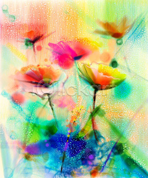 사람없음 JPG 포토 해외이미지 그림 꽃 미술 손그림 수채화(물감) 여러송이 컬러풀 해외202004