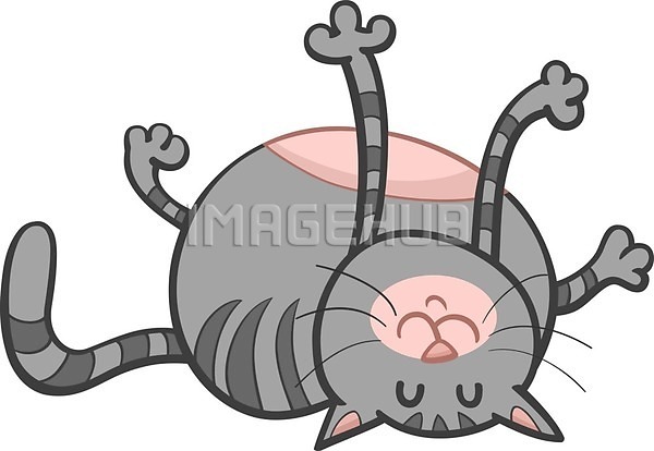 귀여움 사람없음 EPS 일러스트 해외이미지 고양이 눕기 만화 미소(표정) 회색