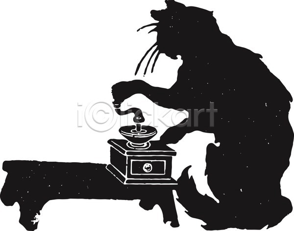 사람없음 EPS 실루엣 일러스트 해외이미지 검은색 고양이 그라인더 그림 돌리기 질감 탁자 판화 한마리 해외202004