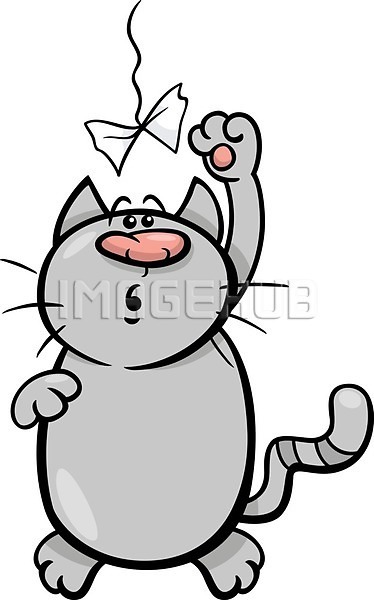 귀여움 호기심 사람없음 EPS 일러스트 해외이미지 고양이 만화 손들기 장난감 종이 회색