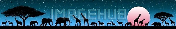 EPS 실루엣 일러스트 해외이미지 검은색 기린 나무 달 동물 동물상 맑음 배너 별 분홍색 사파리 생태학 서기 서식지 세트 식물 아침 아카시아 아프리카 야생동물 야외 얼룩말 여행 영양 일출 자연 장면 저녁 정사각형 코끼리 코뿔소 태양 파노라마 파란색 평야 포유류 풍경(경치) 하늘 해외202004 해외일러스트