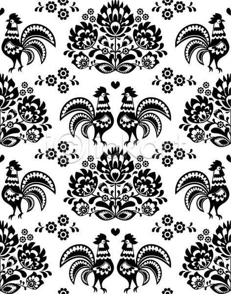 화려 사람없음 EPS 일러스트 해외이미지 흑백 꽃 전통 패턴 폴란드 해외202004